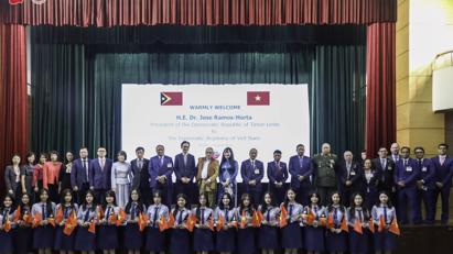 The President of The Democratic Republic of Timor-Leste visits the Diplomatic Academy of Vietnam and engages in dialogue with youth and students 