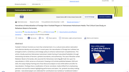 Narratives of Naturalization of Foreign-Born Football Players in Vietnamese Mainstream Media: The Critical Case of Nguyen Xuan Son