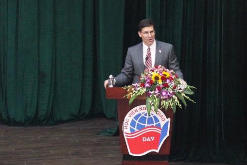 US Defense Secretary Mark Esper delivers a speech at Diplomatic Academy of Viet Nam