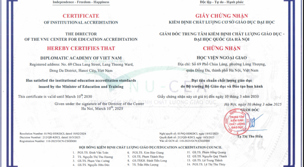 Giấy chứng nhận KĐCL cơ sở giáo dục chu kỳ 2 và Nghị quyết thẩm định kết quả đánh giá CLGD Học viện ngoại giao