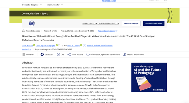 Narratives of Naturalization of Foreign-Born Football Players in Vietnamese Mainstream Media: The Critical Case of Nguyen Xuan Son