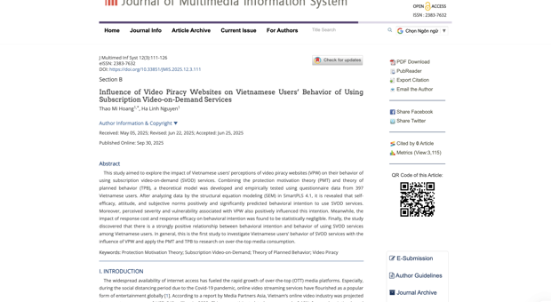 Influence of Video Piracy Websites on Vietnamese Users’ Behavior of Using Subscription Video-on-Demand Services